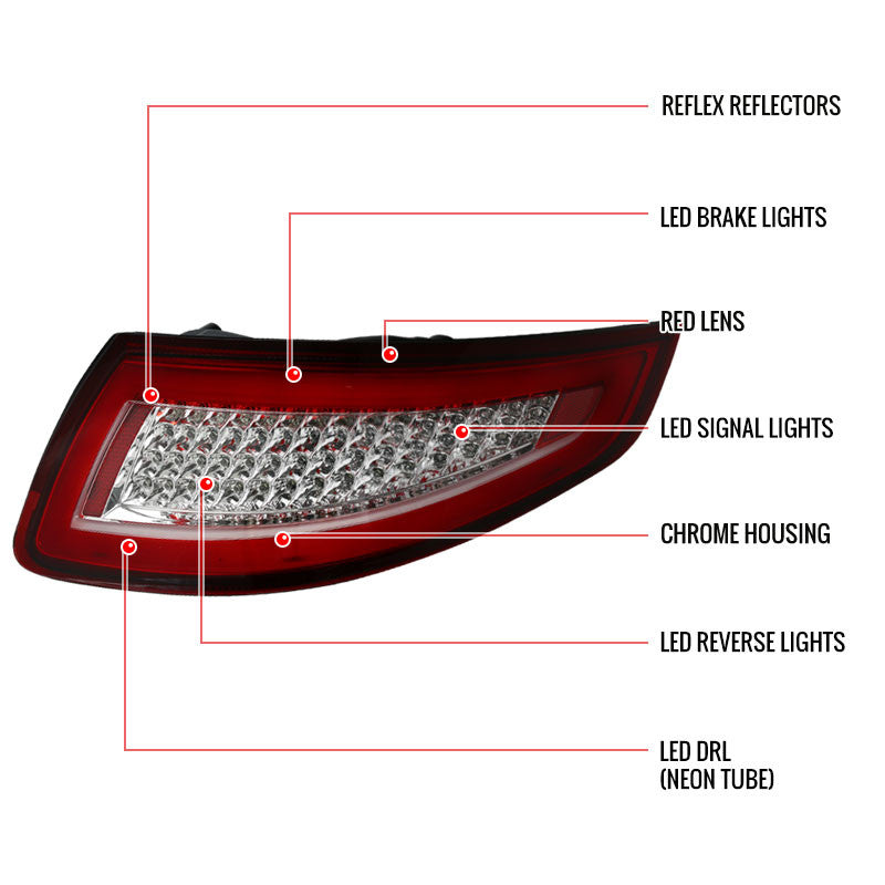 Spec-D 05-09 Porsche 911 997 LED Tail Lights Chrome/Red