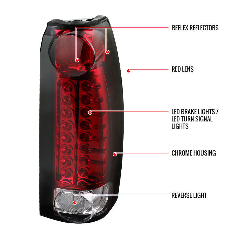 Spec-D 88-00 Chevy GMC Silverado Sierra LED Tail Lights Red