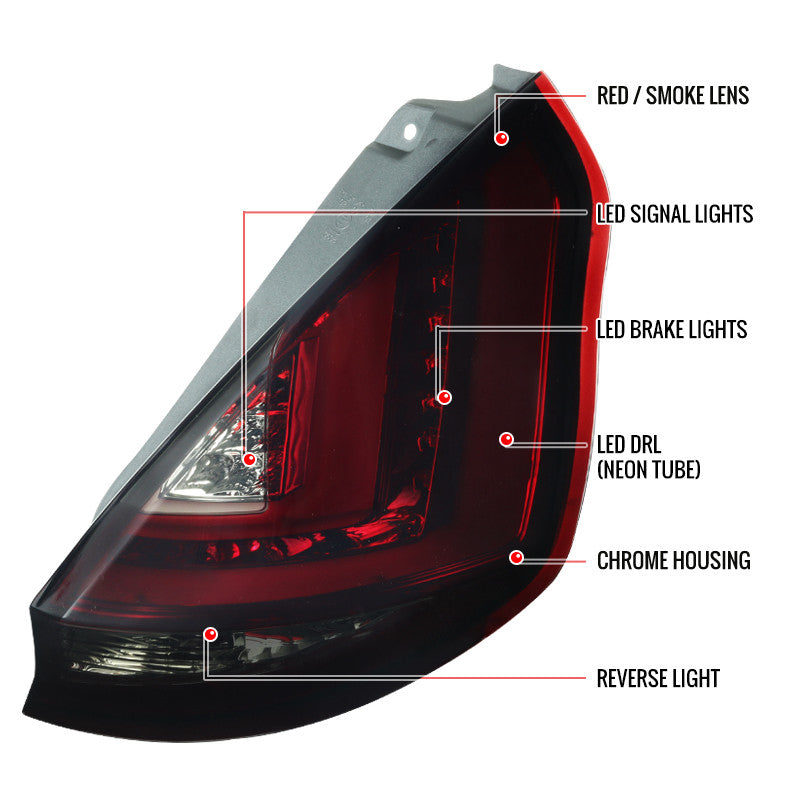 Spec-D 11-13 Ford Fiesta Hatchback LED Tail Lights Chrome/Red Smoked