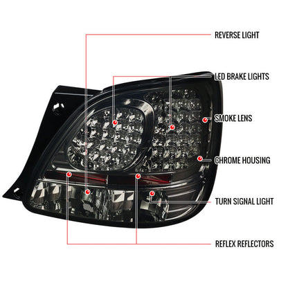 Spec-D 98-05 Lexus GS300/400/430 Tail Lights LED Chrome/Smoked