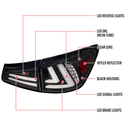 Spec-D 06-13 Lexus IS250 IS350 Tail Lights LED Matte Black/Clear