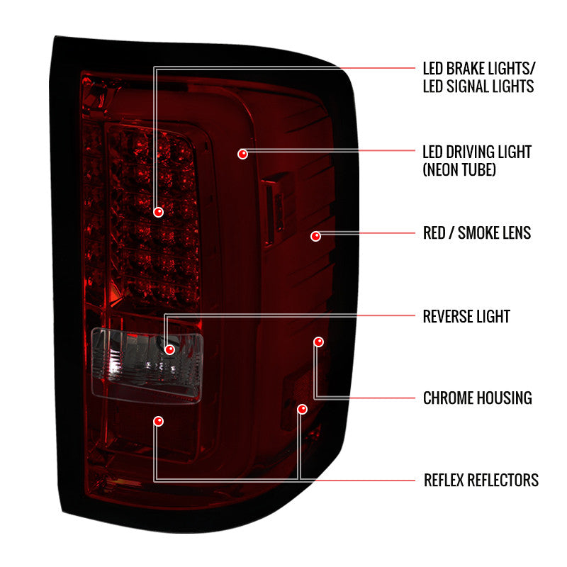 Spec-D 14-18 GMC Sierra LED Tail Lights Chrome/Red Smoked