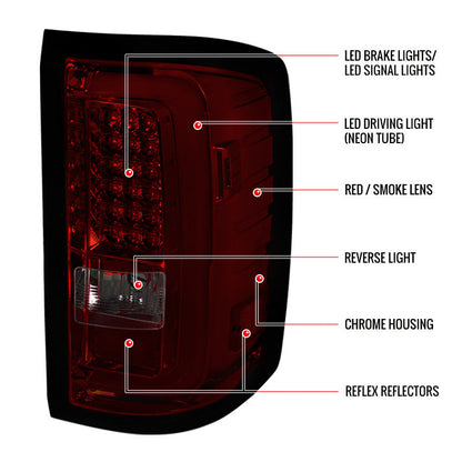 Spec-D 14-18 GMC Sierra LED Tail Lights Chrome/Red Smoked