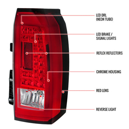 Spec-D 15-20 Chevy Tahoe Suburban LED Tail Lights Chrome/Red