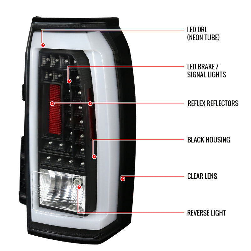 Spec-D 15-20 GMC Yukon Tail Lights LED Matte Black/Clear