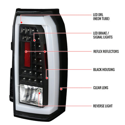 Spec-D 15-20 GMC Yukon Tail Lights LED Matte Black/Clear