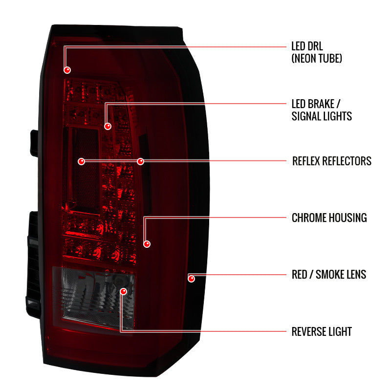 Spec-D 15-20 GMC Yukon Tail Lights LED Chrome/Red Smoked