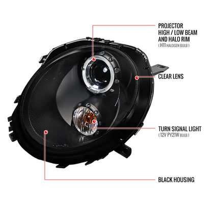 Spec-D 07-15 Mini Cooper Halo Projector Headlights Black