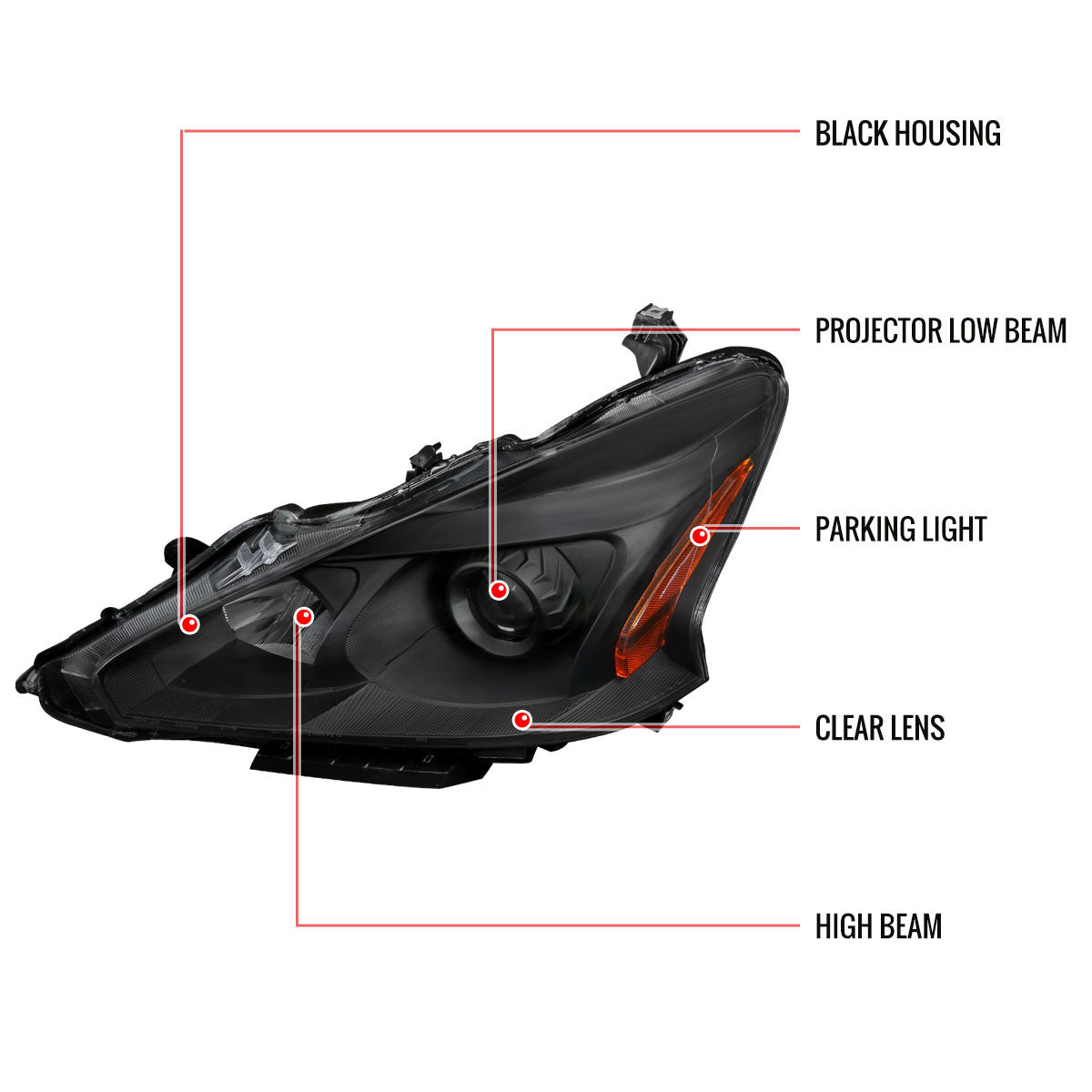 Spec-D 13-15 Nissan Altima Sedan Projector Headlights Black