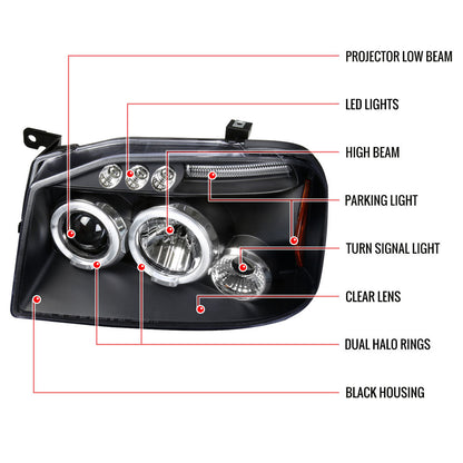 Spec-D 01-04 Nissan Frontier Halo Projector Headlights Black