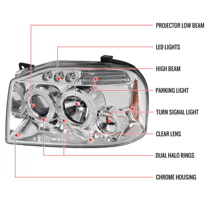 Spec-D 01-04 Nissan Frontier LED Projector Headlights Chrome