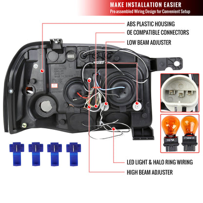 Spec-D 01-04 Nissan Frontier Halo Projector Headlights Black
