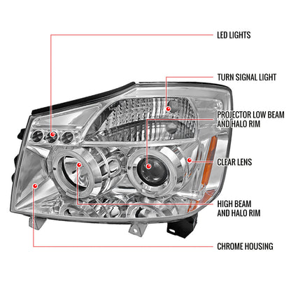 Spec-D 04-15 Nissan Titan Halo Projector Headlights Chrome