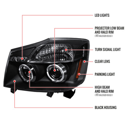 Spec-D 04-15 Nissan Titan Halo Projector Headlights Black