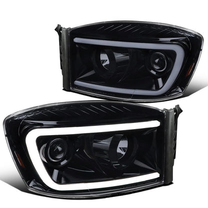 Spec-D 06-08 Dodge Ram LED Bar Pro Headlights Black Smoked