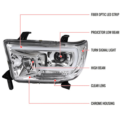 Spec-D 07-13 Tundra 08-17 Sequoia Projector Headlights LED Bar Chrome