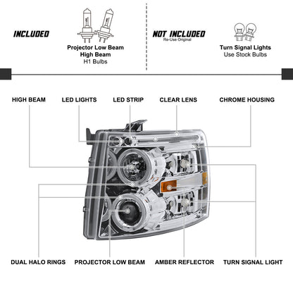 Spec-D 07-10 Chevy Silverado Halo Projector Headlgihts Chrome