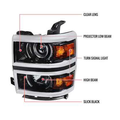 Spec-D 14-15 Silverado 1500 Projector Headlights BlackClear