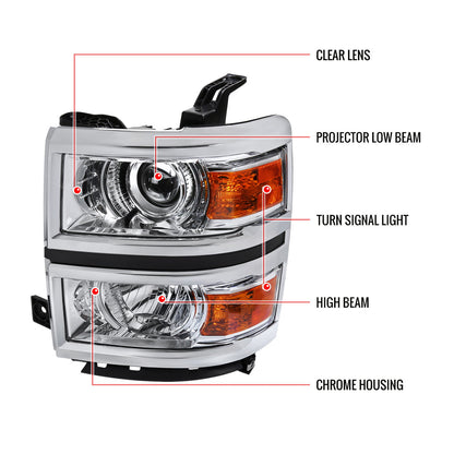 Spec-D 14-15 Silverado 1500 Projector Headlights Chrome/Clear