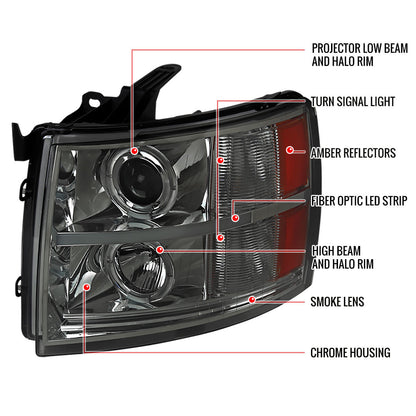 Spec-D 07-13 Silverado Dual Halo Projector Headlights Smoked