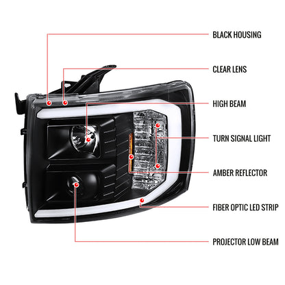 Spec-D 07-14 Chevy Silverado LED Bar Proj Headlights Black
