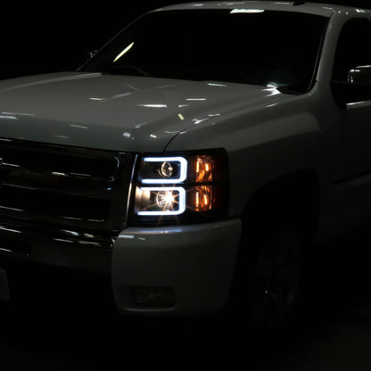 Spec-D 07-13 Chevy Silverado Projector Headlights LED Bar Smoked