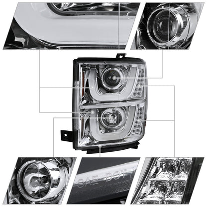 Spec-D 14-16 Silverado U-Bar LED Projector Headlights Chrome