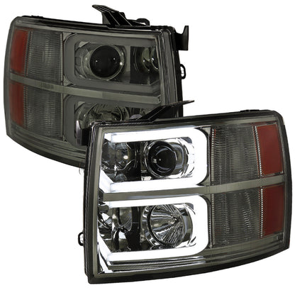 Spec-D 07-13 Silverado Pro Headlights LED Bar Chrome Smoked
