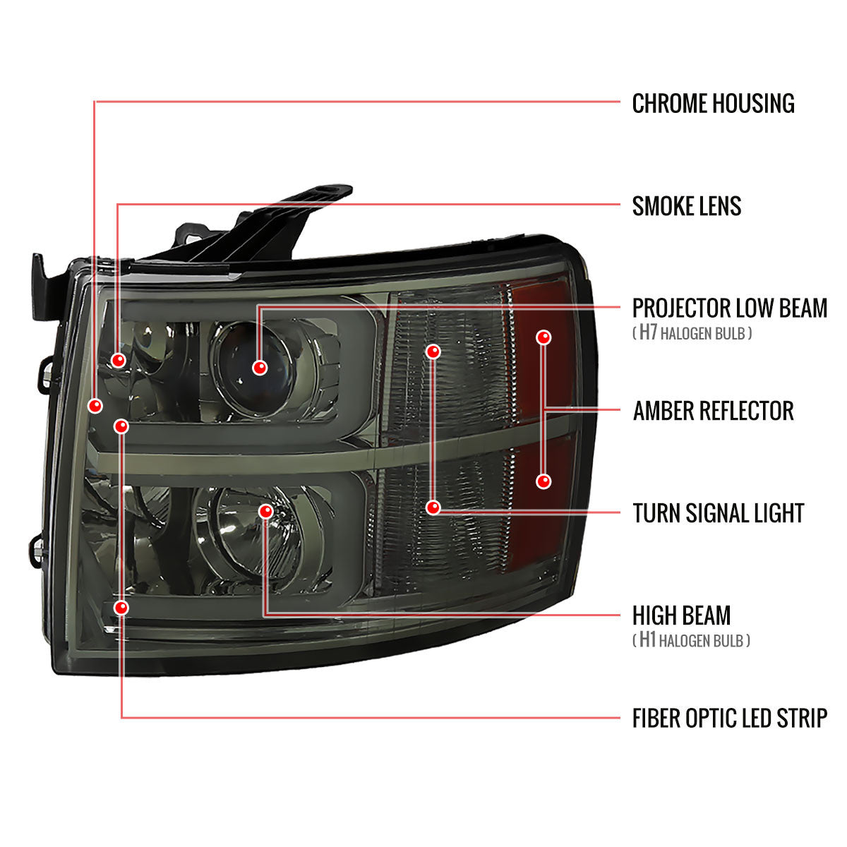 Spec-D 07-13 Silverado Pro Headlights LED Bar Chrome Smoked