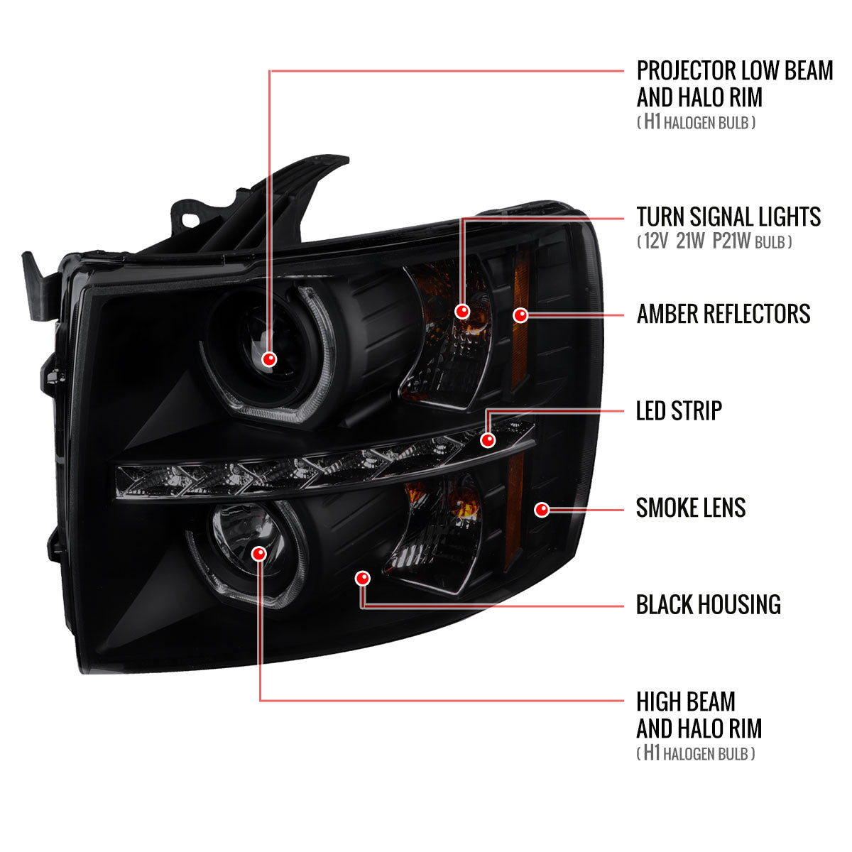 Spec-D 07-13 Chevy Silverado Headlights Smoked Black