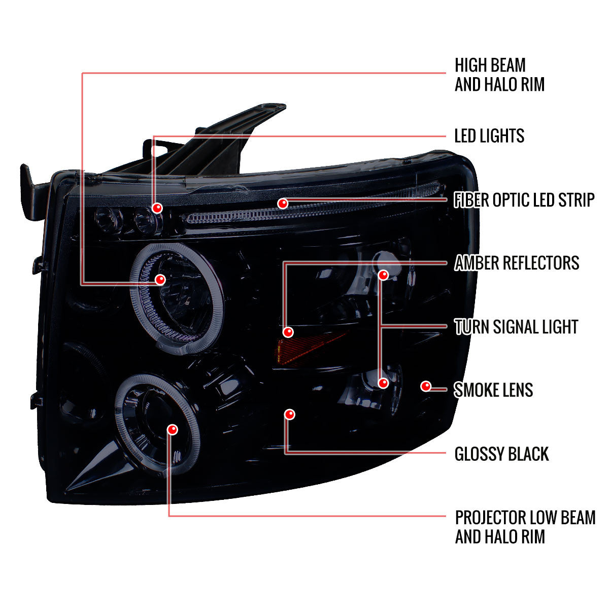 Spec-D 07-13 Silverado Halo Projector Headlights Smoked