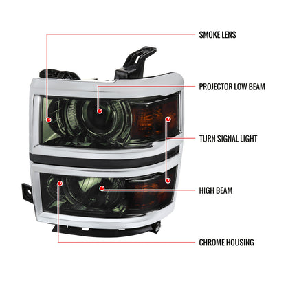 Spec-D 14-15 Chevy Silverado 1500 Projector Headlights Smoked