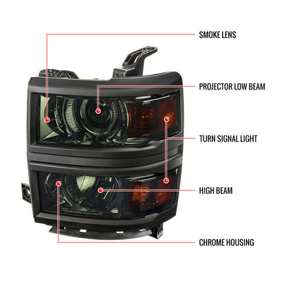 Spec-D 14-15 Chevy Silverado Projector Headlights Black/Smoked