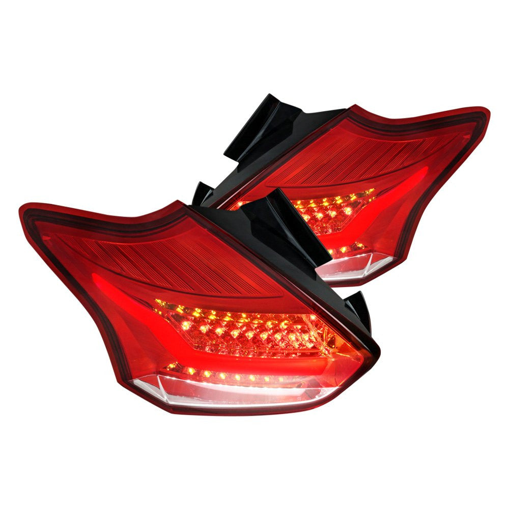 Spec-D 15-19 Ford Focus Hatchback LED Tail Lights Chrome/Red