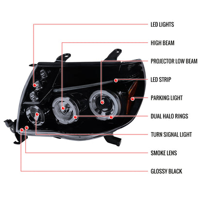 Spec-D 05-11 Tacoma Dual Halo Projector Headlights Black/Smoked