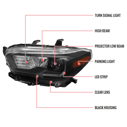 Spec-D 16-23 Toyota Tacoma Headlights LED Bar Projector Matte Black