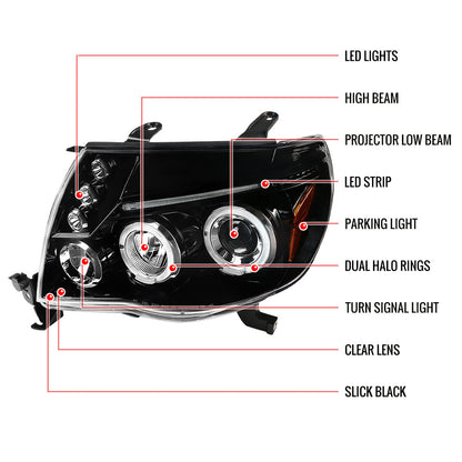 Spec-D 05-11 Toyota Tacoma Halo Projector Headlights Jet Black