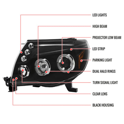 Spec-D 05-11 Toyota Tacoma Halo Projector Headlights Black