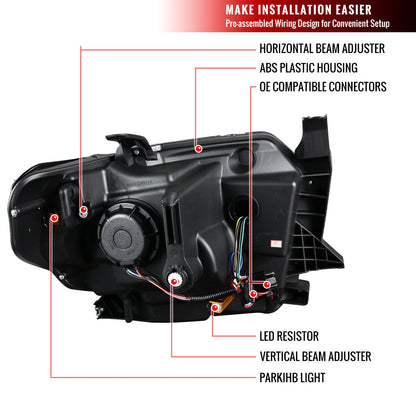 Spec-D 14-21 Tundra Projector Headlights LED Bar Black