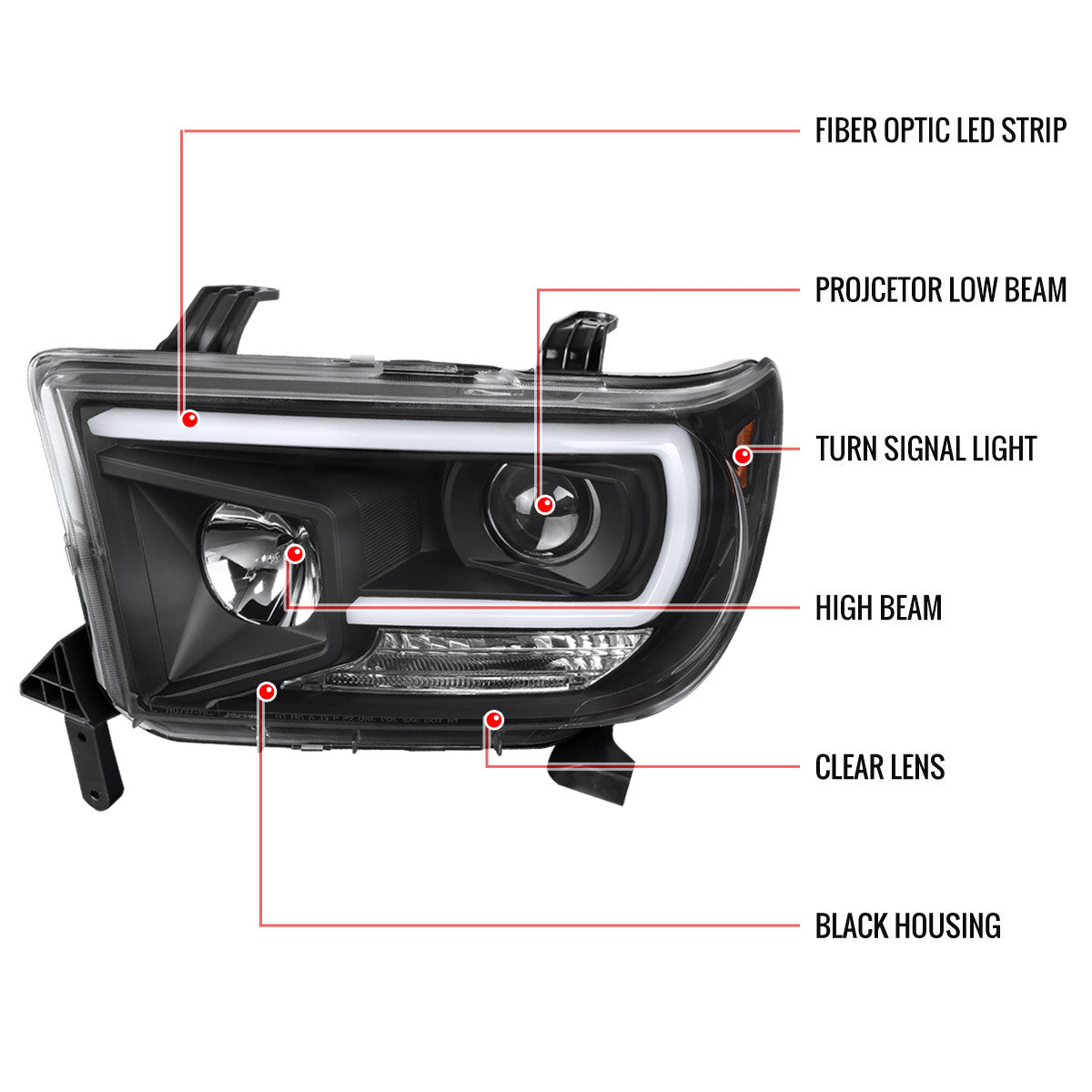 Spec-D 07-13 Tundra 08-17 Sequoia Projector Headlights Black/Clear