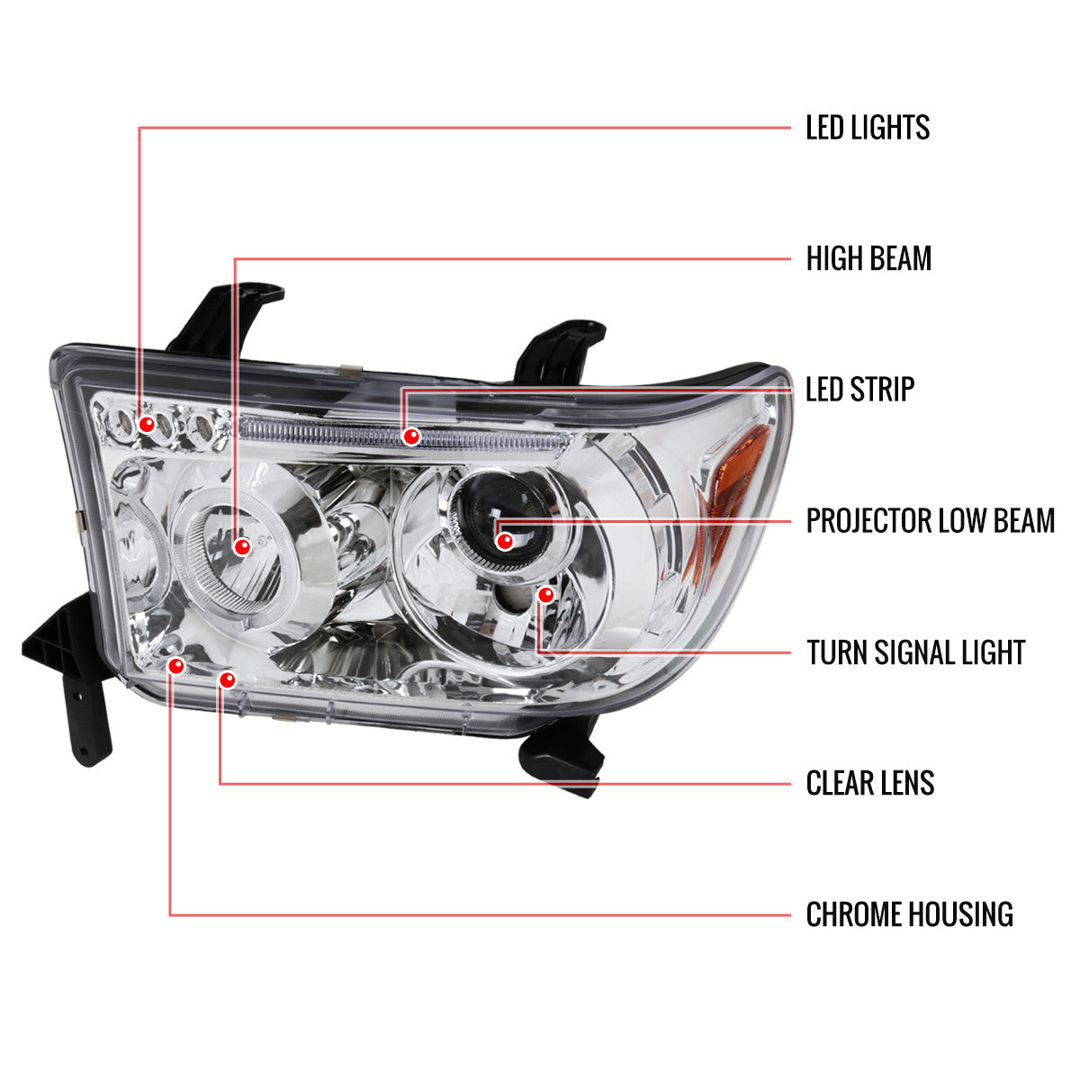 Spec-D 07-13 Tundra Sequoia Halo ProJector Headlights Chrome