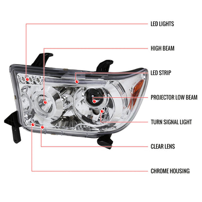 Spec-D 07-13 Tundra Sequoia Halo ProJector Headlights Chrome