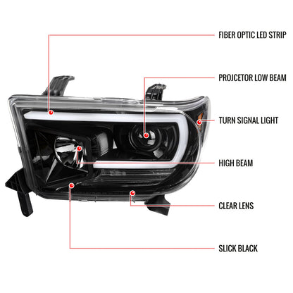Spec-D 07-13 Tundra/08-17 Sequoia Headlights LED C-Bar Black
