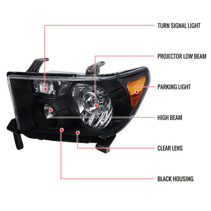 Spec-D 07-13 Tundra Retrofit Projector Headlights Black