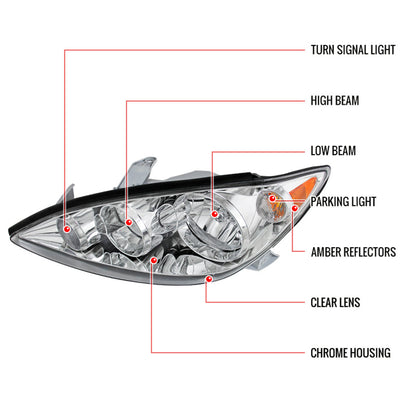 Spec-D 05-06 Toyota Camry Headlights Crystal Chrome/Clear Amber