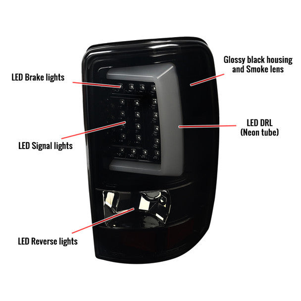 Spec-D 00-06 GMC Denali Tahoe LED Bar Tail Lights Glossy Black Housing