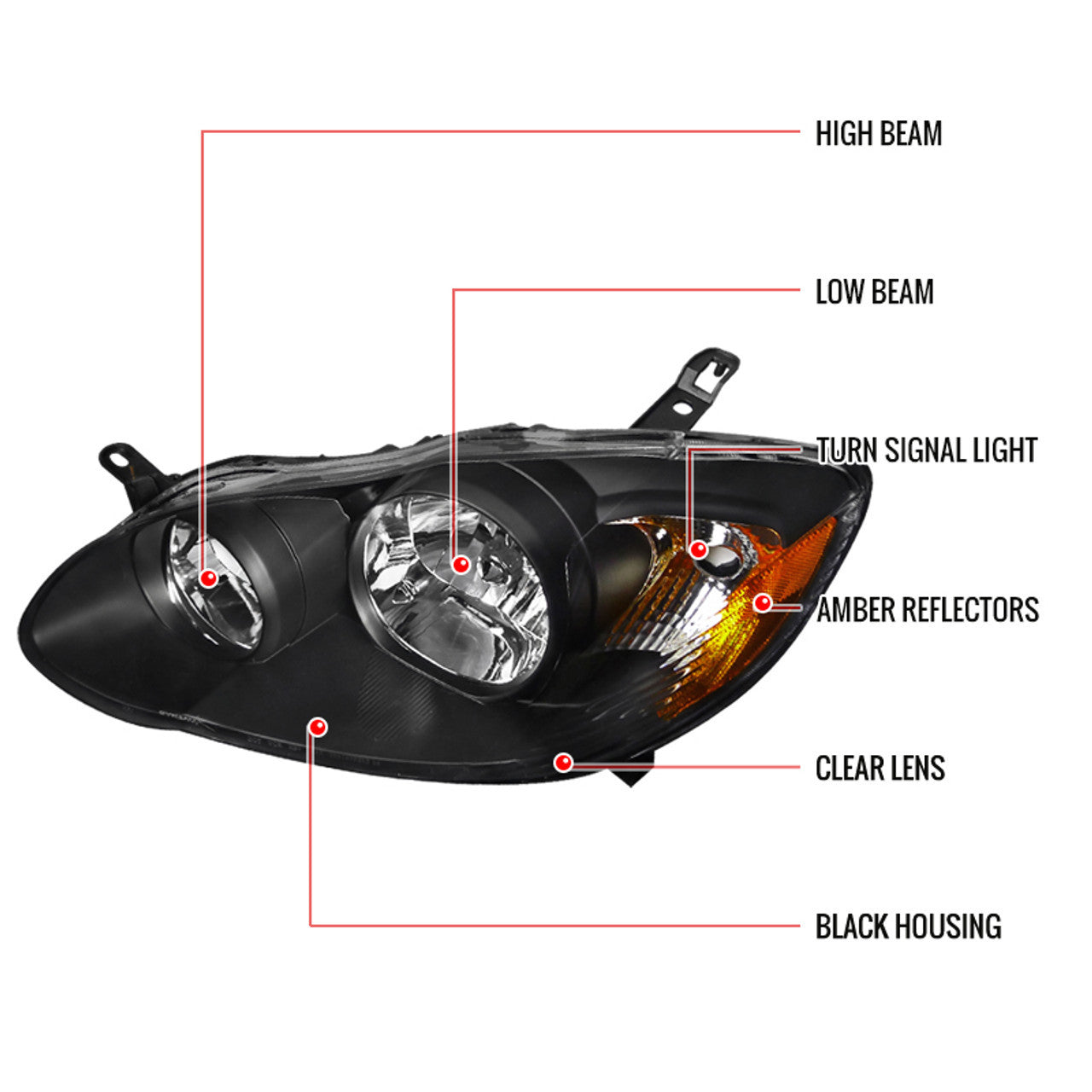 Spec-D 03-08 Toyota Corolla OEM Style Headlights Matte Black/Clear