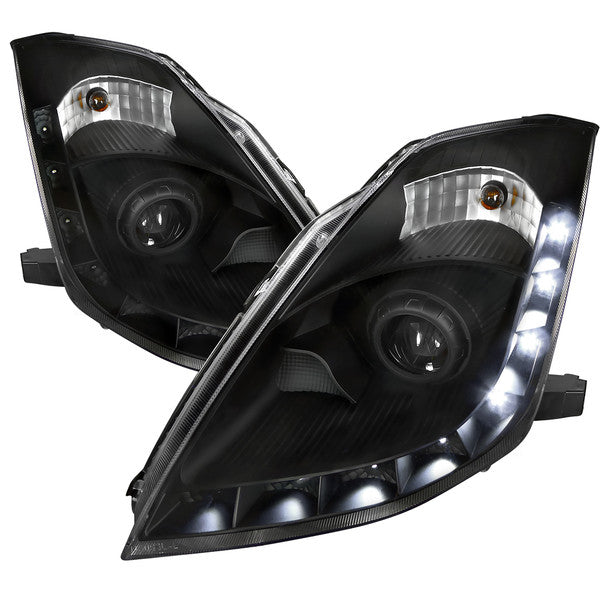 Spec-D 06-09 Nissan 350Z Projector Headlights LED Strip Black/Clear