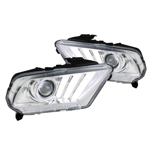 Spec-D 10-14 Ford Mustang Projector Chrome SEQ LED Bar Headlights