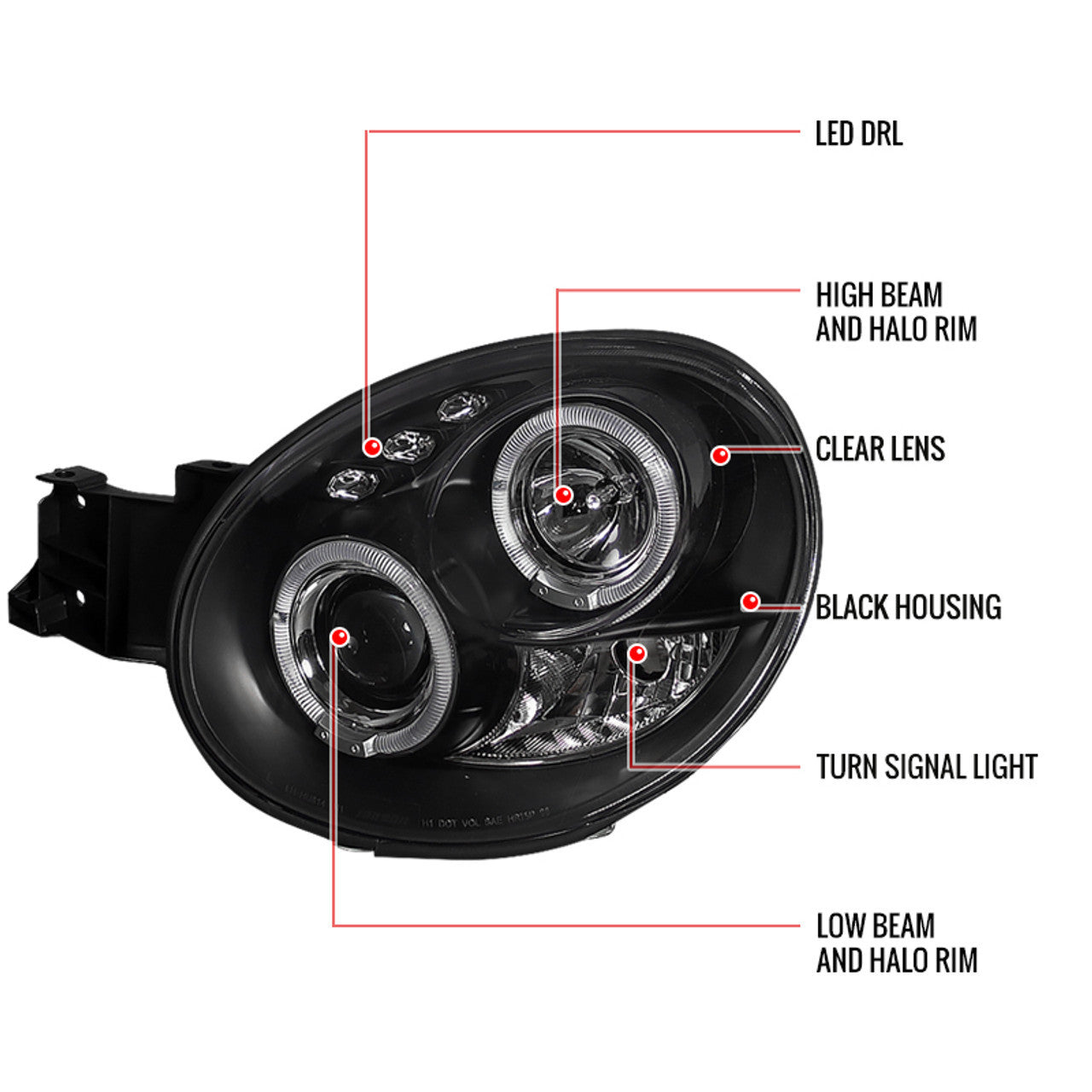 Spec-D 02-03 Subaru Impreza Halo Projector Headlights Black